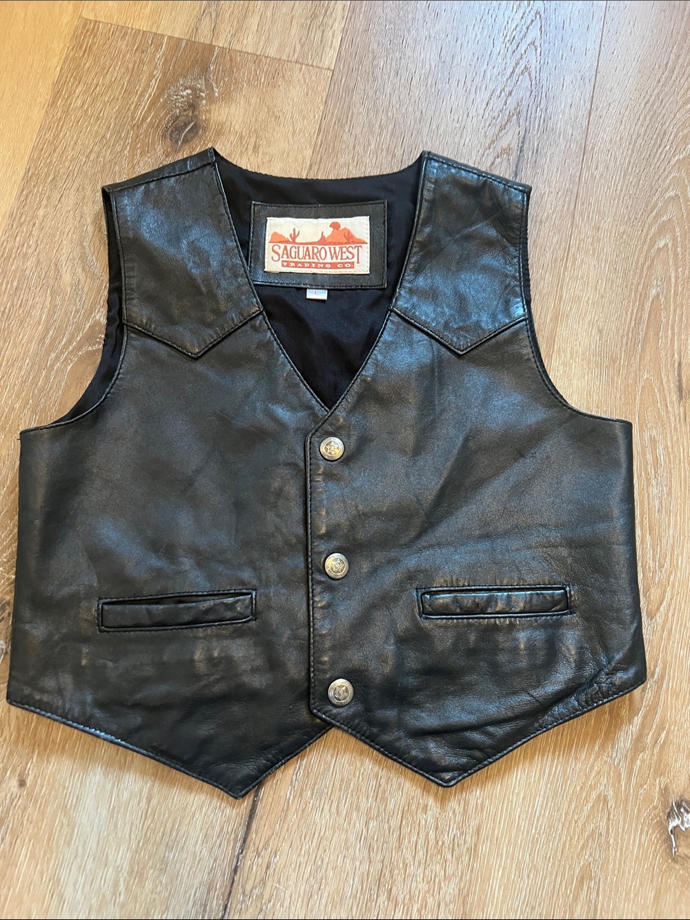 Saguaro West Black 100% Leather Vest Boys Large (looks more like size 8)